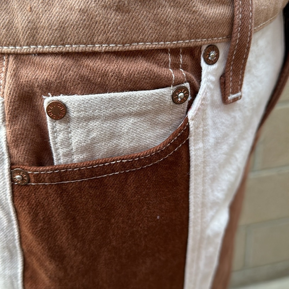 Alice + Olivia | Brown White Patchwork Gaucho Pan… - image 7